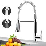 Kitchen Taps, Kitchen Sink Mixer Tap with Pull Out Sprayer, Kitchen Mixer Taps 1 Hole Commercial with Pull Down Hose High Arc 360°Swivel Spring Kitchen Faucet Single Handle Lever, 2 Spray Modes Chrome