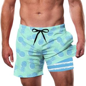 Cozople Men Swim Trunks with Compression Liner Hawaii Pineapple Graphic Swimming Shorts Summer Quick Dry Swimsuit Swimwear with Phone Pocket M