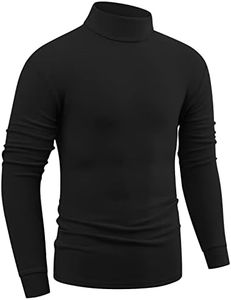 jonivey Mens Fleece Turtleneck Long Sleeve Casual Shirts Soft Knitted Warm Under Layers Thermal Pullover Tops, Black, Medium