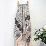 Luxury Herringbone Throw Space Dyed Zig Zag Heavyweight Blanket with Tasseled Fringe, 100% Recycled Materials (Large, 150 x 200cm, Grey)