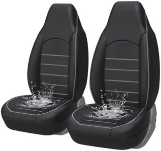 AUTOYOUTH Seat Covers Universal Front Pair Waterproof PU Leather Seat Covers for Cars & Supports & Airbag Compatible Auto Parts Car Seat Protector Car Seat Cushions, Gray
