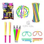 196 Piece Mega Set of Glow Sticks - Assorted Luminous Party Accessories for Adults and Children, Neon UV Glowing Jewellery and Games (196 Pieces, Super Mega Glow Pack)