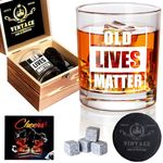 Tecanne Old Lives Matter Whiskey Glass 11oz in Valued Wooden Box, Birthday or Retirement Gifts for Men, Grandad, Dad, Old Man, Old Fashioned Whiskey Gift Set