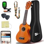 Everjoys Soprano Ukulele Beginner Kit 21 Inch Ukelele w/How to play Songbook Carrying bag Digital Tuner All in One Set (Honey)