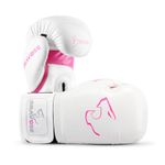 BRAVOSE ALPHA Velcro Boxing Gloves for Entry Level Boxers for Punching Bag Training & Sparring MMA Kick Boxing Muay Thai Made By Premium PU Leather with Ventilated Palm (White Pink, 14 Oz)