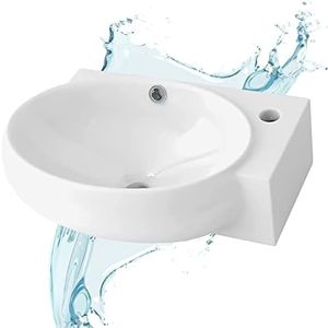Starbath Plus - Lavabo de Cerámica - Suspendido con Forma Ovalada - Color Blanco - Con Agujero para Grifo - Medidas 43 x 28 x 12 cm - Ideal Baños y Aseos