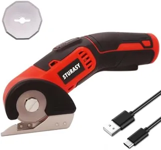 Sturasy Cardboard Cutter with Safety Lock, Red Cordless Electric Scissors Two Blades, Rechargeable 4V 2000mAh Electric Rotary Cutter for Cardboard, Fabric, Carpet, Leather, Paper, Plastic, Packages