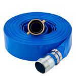 2" x 100ft PVC Lay Flat Water Pump Discharge Hose with NPT Pin Lug and Nipple Fittings, Heavy Duty Reinforced Pool Backwash Hose Assembly