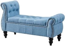 Wood Maker Luxury Upholstered Tufted Storage Bench Ottoman Pouffe Footstool Bed End Table Settee Sofa Bench for Living Room Bedroom Office. L46×D18×H28. Blue