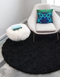 Unique Loom Solo Solid Shag Collection Area Modern Plush Rug Lush & Soft (3' 3" x 3' 3" Round, Jet Black)