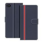 COODIO Phone Case For iPhone 4S, Magnetic Flip Leather Case For iPhone 4S / iPhone 4 Wallet Case, Dark Blue/Red