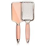 Navaris Paddle Brush Large Detangling Styling Hairbrush for All Hair Types with Conforming Comfort Gel Handle Metallic Rose Gold