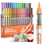 JusArt 30 Colours Acrylic Paint Markers Brush Tip, Water Based Paint Pens with Automatic Ink Control, Waterproof 1-8mm Flexible Tip Acrylic Paint pens for Any Surface, Art Supplies for Adults Artist