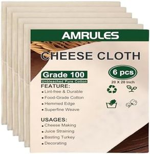 Amrules Cheese Cloths for Straining, 6PCS 20x20 Inch Grade 100 Cheese Cloth, Reusable Washable Unbleached Pure Cotton Cheesecloth for Cooking and Cheese Making with Hemmed Edge