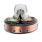 MegaChef MC-1103 Round Triple 1.5 Quart Slow Cooker and Buffet Server in Brushed Copper and Black Finish with 3 Ceramic Cooking Pots and Removable Lid Rests, Copperwith