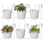 GREENRI Fence Hook 11 Inch Heavy Duty UV Resistant Plastic Hanging Hook Planters Pots, Railing Hook Planters Pots, Flower Pots Single Hook Pot for Balcony & Garden, Home Decor (Pack of 6) White