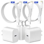 3Pack 20W Type C Wall Charger for iPhone 14 Fast Charger, with USB C to Lightning Cable[3FT/6FT/9FT] for iPhone 14 Pro/13 Pro/12/11/XS/XR/X/8, i.Pad Air.Pods