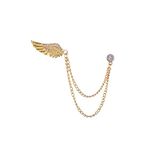 Angel Wings Tassel Chain Brooch. Rhinestone Wings Lapel Pin, Gold Silver Crystal Wings Coat Breastpin Women Men's Suit Accessories (Gold)