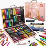 150PC Art Set, KINSPORY Coloring Art Kit, Wooden Drawing Art Supplies Case, Markers Crayon Colour Pencils for Budding Artists Kids Teens Boys Girls 4 5 6 7 8 9 10 11 12 (Pink)