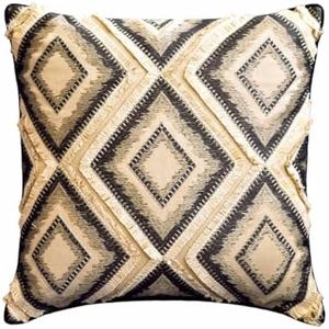 The HomeCentric Decorative Navy Blue & Ivory 45x45 cm (18"x18") Toss Cushion Covers, Jacquard Embroidered with Lace Toss Cushion Covers, Geometric Pattern Morrocan Style - Moroccan Flavor