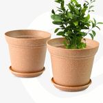 Eha Set of 2 Earth-Friendly Aura 8 Inch pots and Planters | Bamboo Based | UV Protected | for Indoor, Home Decor, Outdoor, Balcony & Garden | Tortilla