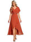 Ever-Pretty Women's A Line V Neck Applique Tea Length Wedding Guest Dress Burnt Orange 14UK