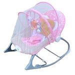 INFANTSO Baby Rocker & Bouncer for 0 to 2 Years (Pink), Portable Chair for Newborn with Mosquito Net, U-Shaped Pillow with Calming Vibrations, Soft Music & Hanging Toys, Adjustable Toddler Swing