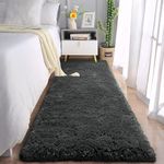 VMPS Shag Fluffy Bedside Runner Rug for Bedroom Girls Living Room, 2x4 Feet Extra Soft and Fuzzy Shaggy Rugs, Non Slip, Indoor Floor Long Carpet Mat for Boys Nursery Home Decor, Grey