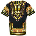 CHAINUPON African Dashiki Cotton Shirt Unisex Tribal Festival Boho Hippie Kaftan (Medium, Black Yellow)