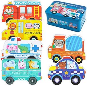 BBLIKE Juguetes Montessori Puzzle Infantil para niños, puzle de Madera, 6 Pack Rompecabezas Puzzle Juguetes Bebes para Niños de 1 2 3 4 5 Años Montessori Educativos Regalos 3D Patrón Puzles (Bus)
