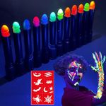 Itsfairypro 22pcs Glow Neon Face Body Paint With Stencils Water-off Bright Blacklight Glow In The Dark Skin Paint Stick for Eyeblack Halloween Rave Glow Party Supplies (12 Colors)