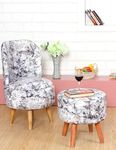 Shadowkart Holland Velvet Ottoman Pouffes Sitting Mudda Puffy Stool Chair For Living Room Dressing Table Pouf Chair Sofa Type For Office Home Decor,Printed Chair&Stool,Pack Of 2,Black Grey