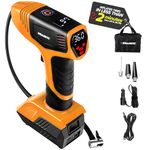 Bullseye Pro Portable Air Compressor 150 PSI w/Gauge Display Screen & Pre-Set Pressure in KPA, PSI, BAR, Kg/cm, Built-in LED Lights, Rechargeable, Air Compressor, Car Tire Pump, Orange