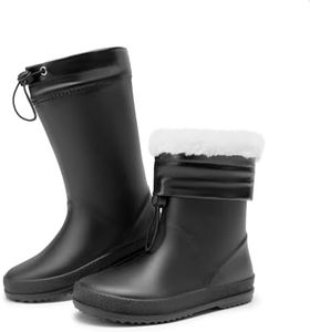 DREAM PAIRS Kids Rain Boots Boys Girls Lightweight Boots Waterproof Easy-on Outdoor Playing Rain Boot Unisex-Child,Size 3 Little Kid,All Black,SDRB2401K