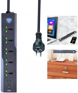 Power Strip with 5 AC Outlets AU Power Board with 2 USB and 1 USB C Charging Ports, 2500W/10A, 525 Joules, 2.9M Long Extension Cord for Home, Office, Hotel, Black (2.9M Cable)