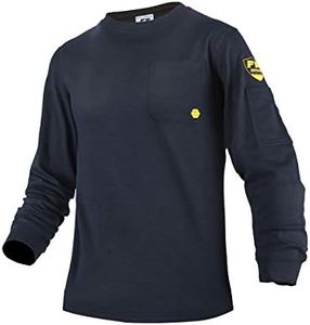 PTAHDUS FR Shirts for Men, 7.1oz Flame Resistant Clothing Long Sleeve FRC Welding Shirts, NPFA2112 100% Cotton Fire Retardant Clothes(7.1oz Navy Blue,4X-Large)