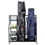 Mythinglogic Golf Storage Garage Organizer,2 Golf Bag Storage Stand and Other Golfing Equipment Rack & 4 Removable Hooks, Extra Large Design for Golf Clubs Accessories