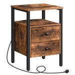 HOOBRO Bedside Table, Side Table with Charging Station, 2 USB Ports and 2 Sockets, End Table with 2 Drawers, Sofa Side Table, Nightstand for Living Room, Bedroom, Rustic Brown and Black EBF43KBZ01G2