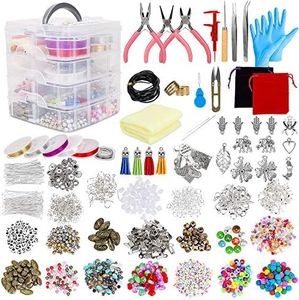 Qpout Jewelry Making Kit, Jewelry Making Supplies Includes Jewelry Beads Charms Findings Pliers Beading Wire for Bracelet, Necklace, Earrings Making, Great Gift for Girls Teens Beginners Women