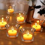 TIED RIBBONS Set of 6 Votive Glass Tealight Candle Holders Glass Votive - Diwali Decorations Items for Dining Table Home Decor (Glass, Clear, 6.3 cm X 4.5 cm) - Diwali Decor - Diwali Gifts