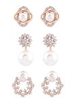 Zaveri Pearls Combo of 3 Cubic Zirconia & Pearls Contemporary Brass Stud Earrings For Women-ZPFK10381