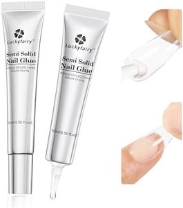 Luckyfairy No Need Lamp Solid Gel Glue Nail for Press on Nails, 2Pcs 10ml Super Strong Semi Nail Glue Quick Drying Long Lasting Fake Acrylic Nails