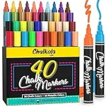 Chalkola Chalk Markers - Pack of 40 (Neon, Pastel & Metallic) Liquid Chalk Pens - For Chalkboard, Blackboard, Window, Labels, Bistro, Glass, Car, Board - Wet Wipe Erasable Ink - 6mm Reversible Tip