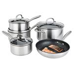 Prestige Scratch Guard Stainless Steel Pots and Pans Sets Non Stick - 5 Piece Induction Suitable, Toughened Scratch Resistant Pan Set, Dishwasher Safe, Durable Brushed Steel Cookware