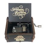 Happy Birthday Wood Music Box, Hand Crank Engraved Vintage Wooden Musical Box Gift for Mom/Dad/Daughter/Son Kids Friends