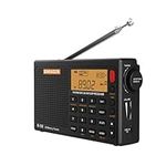 SIHUADON R108 Pocket Radio Portable FM AM SW Airband Radio with Alarm Clock Sleep Timer Black