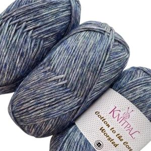 Cotton to The Core Worsted Weight Yarn for Crocheting, 3 Skeins, 654 Yds/300G, Free Patterns - Soft Cotton Yarn for Knitting - #4 Medium Worsted Weight - Blueberry Blue