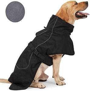 ODSSDAPU Dog Raincoat - Waterproof Winter Jacket with Velvet Inner, Reflective Strip, Black, 3XL