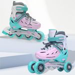 Jaspo Sparkle 2.0 Convertible & Adjustable Inline/Quad Roller Skates, 2-in-1 Design,Aluminium Chassis, 70Mm Pu 85A Wheels, PVC Shoe,for Kids & Youth (Pink/Green, L (24 to 26 Cms))