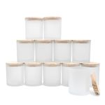 SHOWIN 14 OZ Thick Candle Jars for Making Candles 12 Pcs, 3 Wick Empty Jars with Wood Lids for Candle Making, Sample Container - Dishwasher Safe,Frosted White